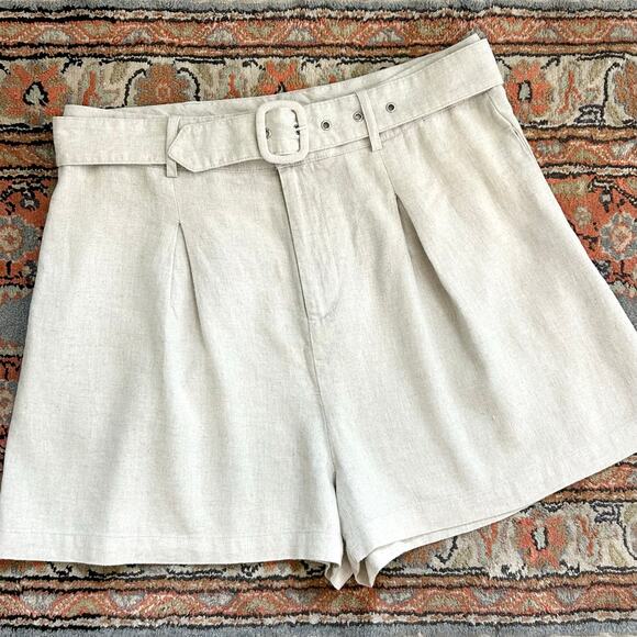 Versona Linen Blend Pleated Belted High-Rise Summer Shorts NWT - Picture 1 of 7